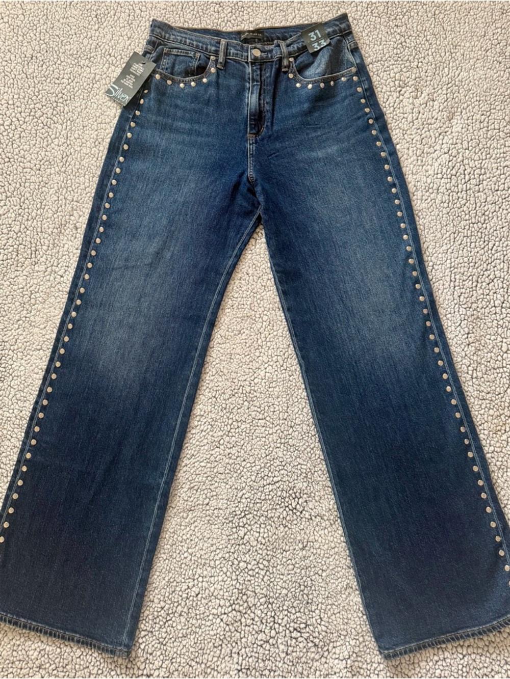Silver Jeans Women's Dark Indigo Studded Straight Leg Jeans